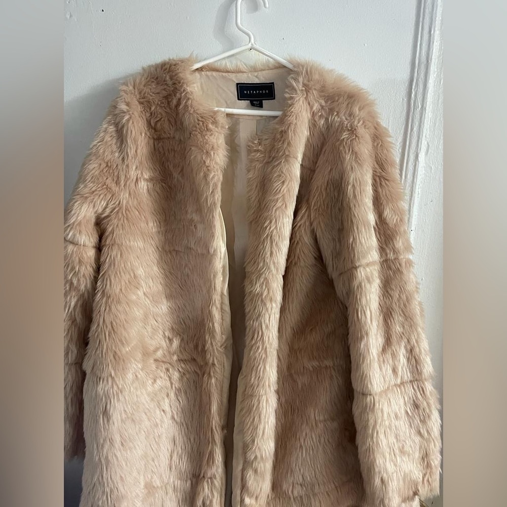 Pink fluffy jacket. Women’s size XL. Like new- no tags